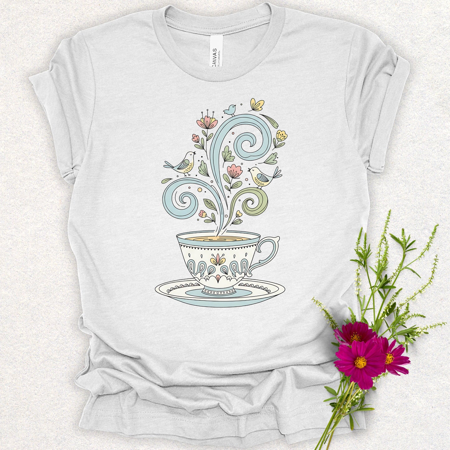 Whimsical Floral Tea Cup Tee