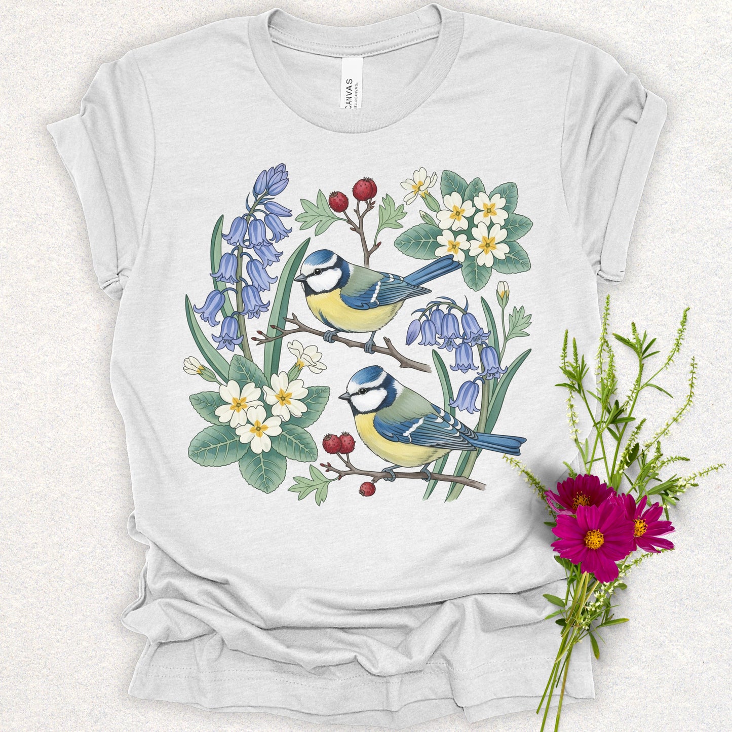 Songbird Series - Eurasian Blue Tits Floral Tee