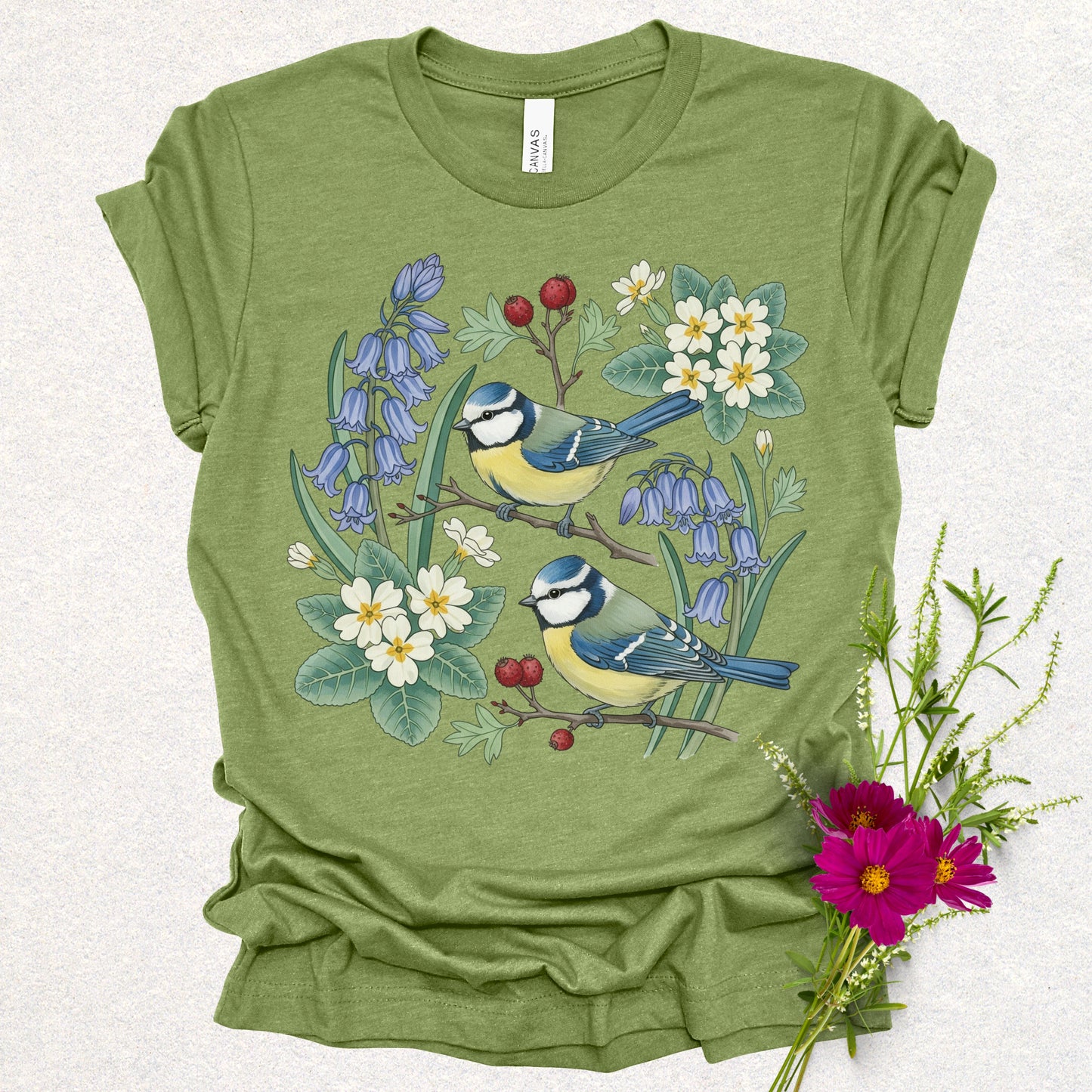 Songbird Series - Eurasian Blue Tits Floral Tee