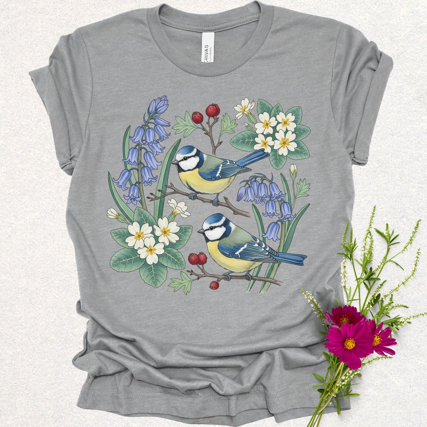 Songbird Series - Eurasian Blue Tits Floral Tee