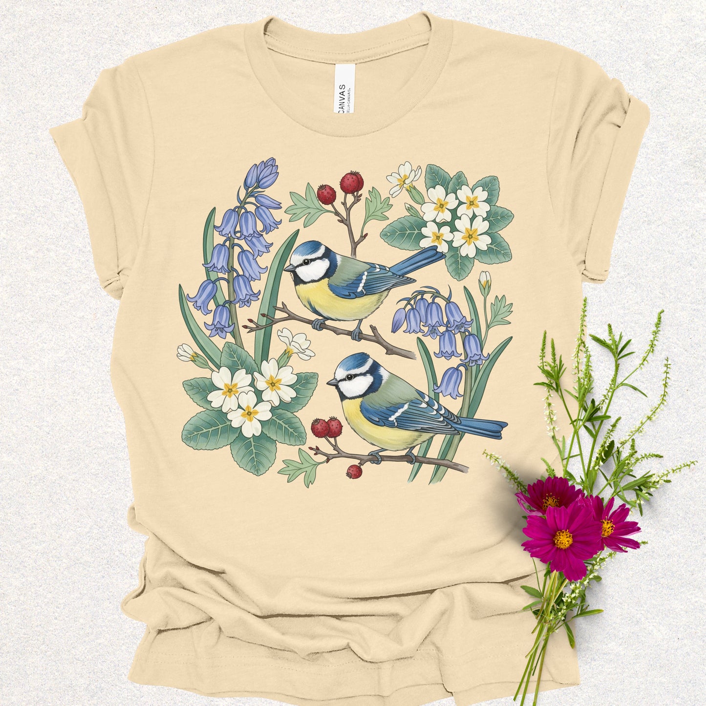Songbird Series - Eurasian Blue Tits Floral Tee