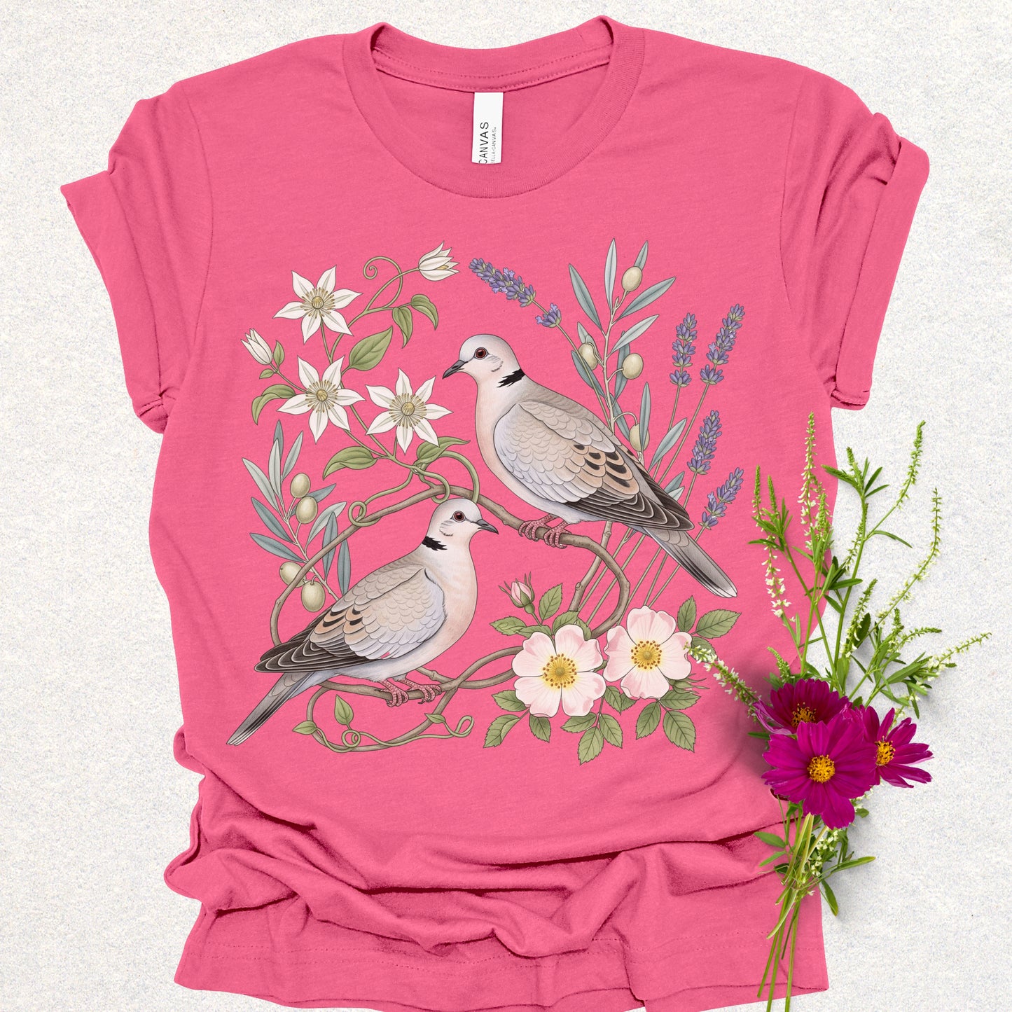 Songbird Series - Eurasian Collared Doves Floral Tee
