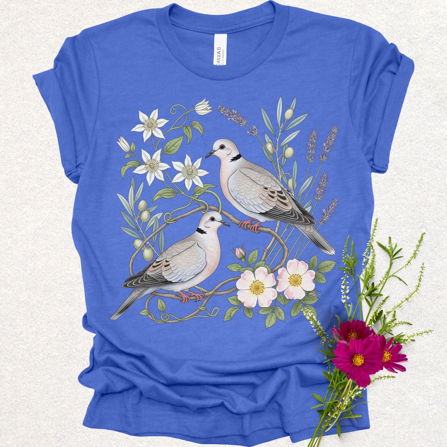 Songbird Series - Eurasian Collared Doves Floral Tee