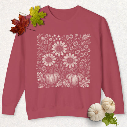 Boho Fall Floral Pumpkin Lightweight Sweatshirt