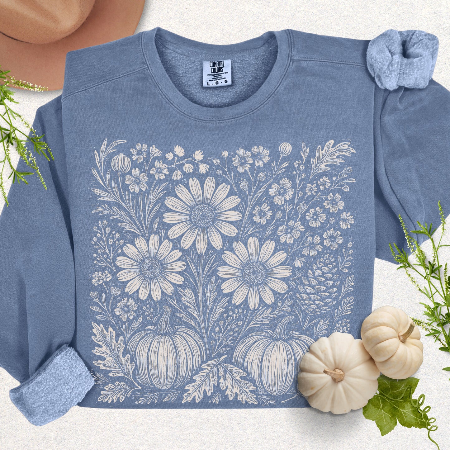 Boho Fall Floral Pumpkin Lightweight Sweatshirt