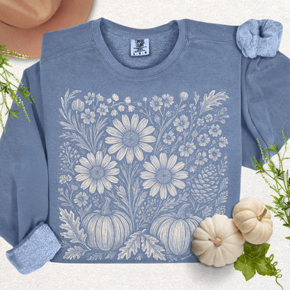 Boho Fall Floral Pumpkin Lightweight Sweatshirt