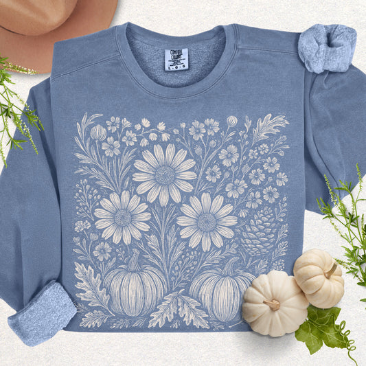 Boho Fall Floral Pumpkin Lightweight Sweatshirt
