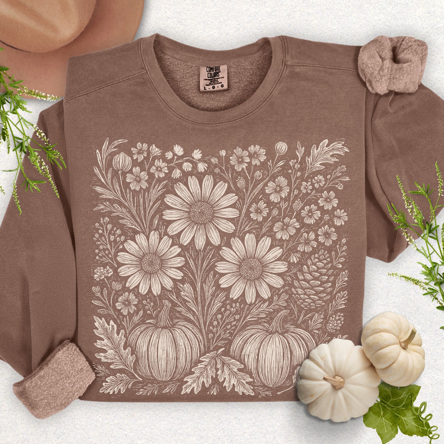 Boho Fall Floral Pumpkin Lightweight Sweatshirt