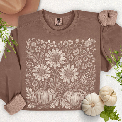 Boho Fall Floral Pumpkin Lightweight Sweatshirt