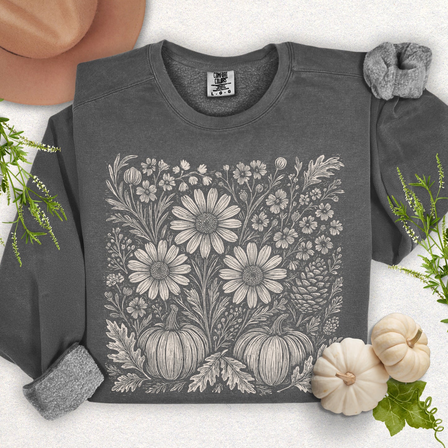 Boho Fall Floral Pumpkin Lightweight Sweatshirt