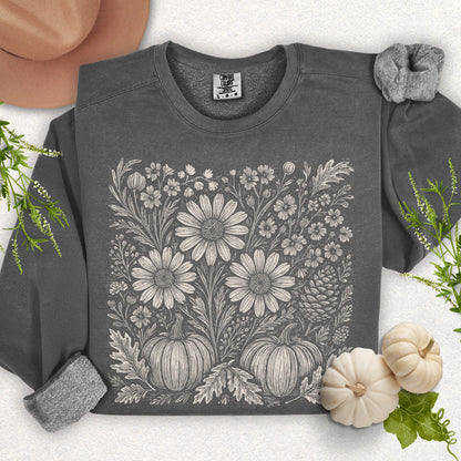 Boho Fall Floral Pumpkin Lightweight Sweatshirt