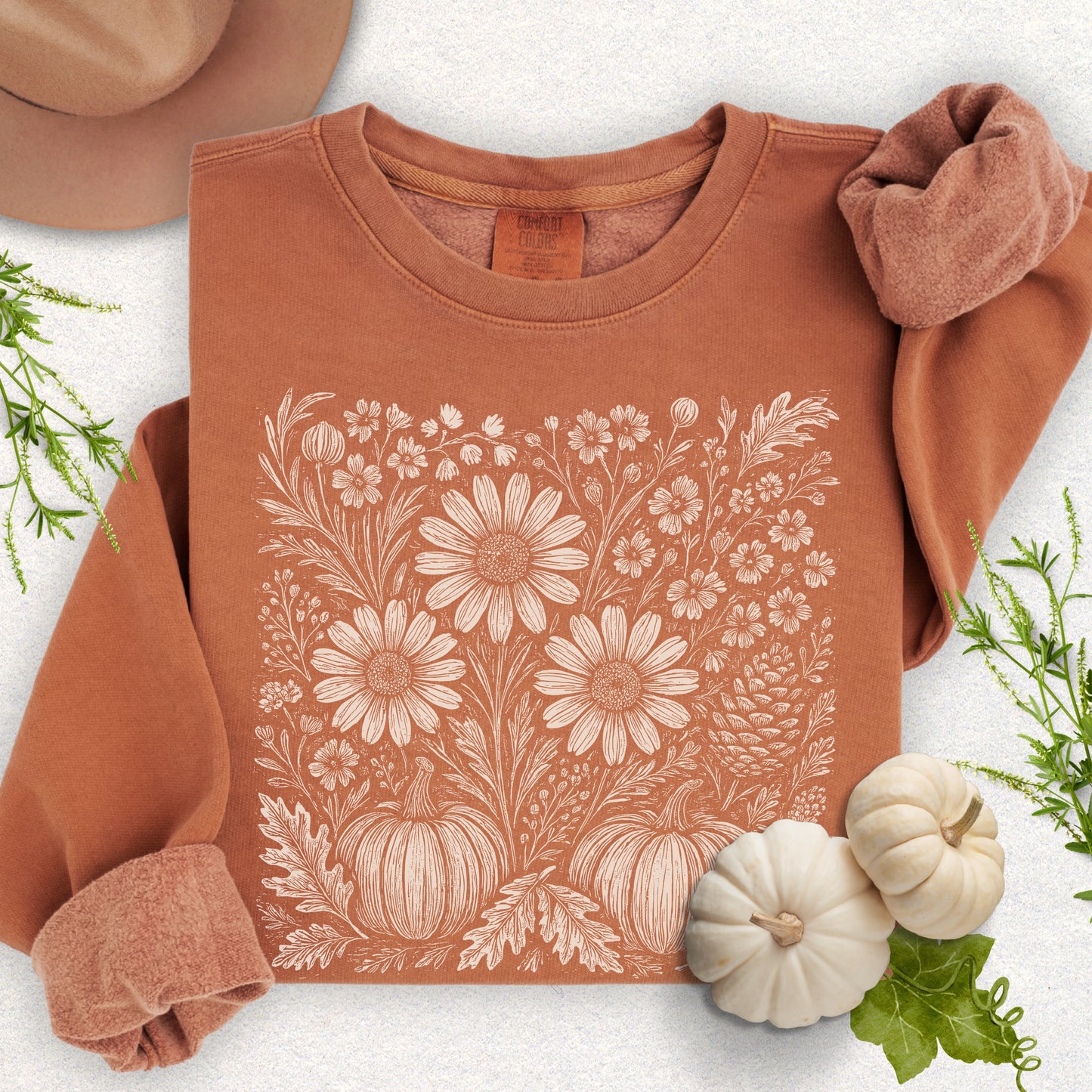 Boho Fall Floral Pumpkin Lightweight Sweatshirt