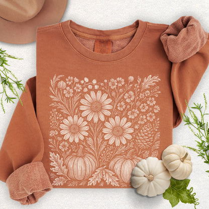 Boho Fall Floral Pumpkin Lightweight Sweatshirt