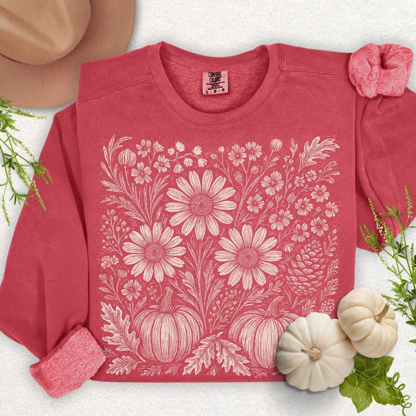 Boho Fall Floral Pumpkin Lightweight Sweatshirt