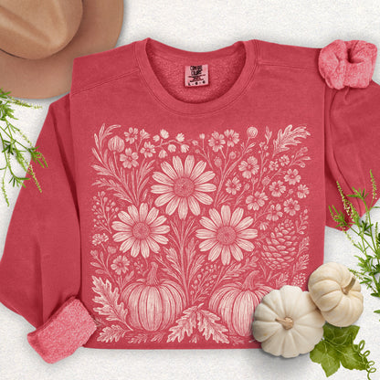 Boho Fall Floral Pumpkin Lightweight Sweatshirt