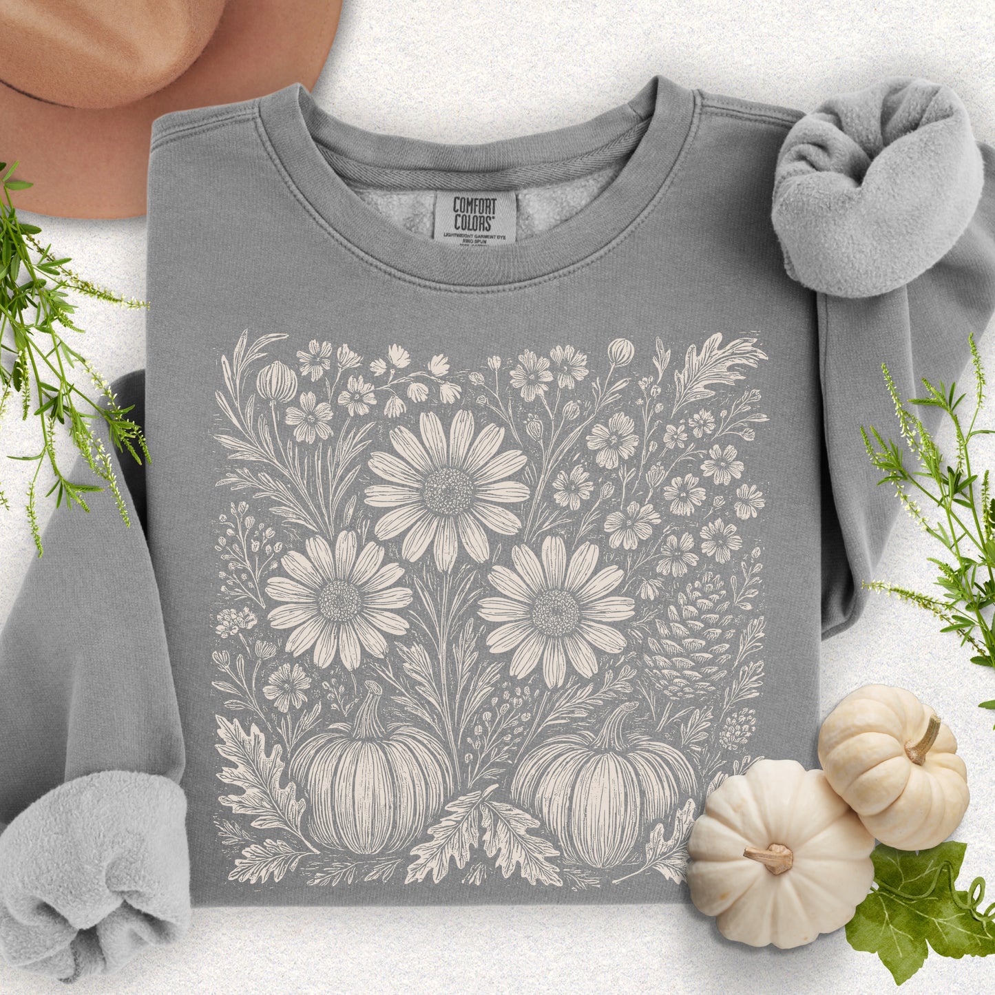 Boho Fall Floral Pumpkin Lightweight Sweatshirt