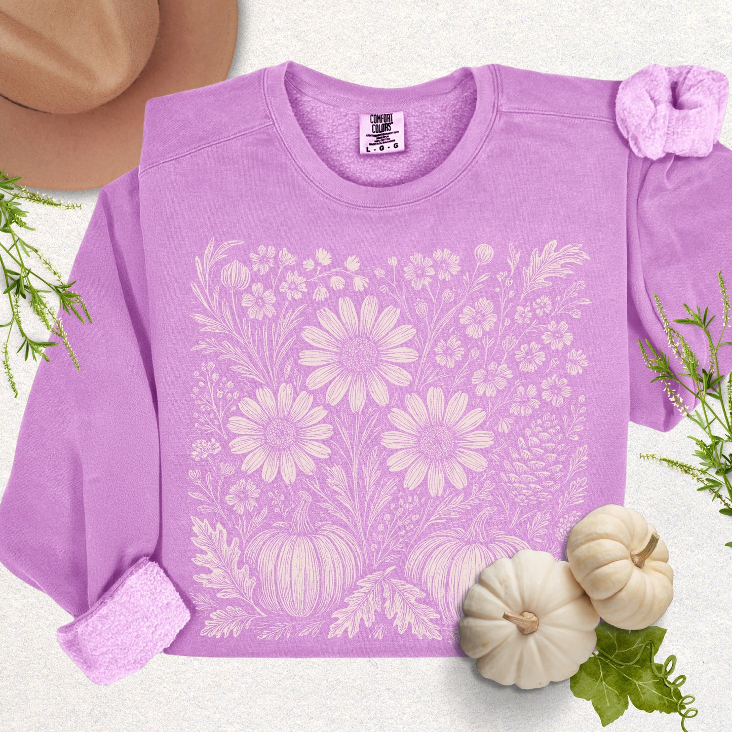 Boho Fall Floral Pumpkin Lightweight Sweatshirt