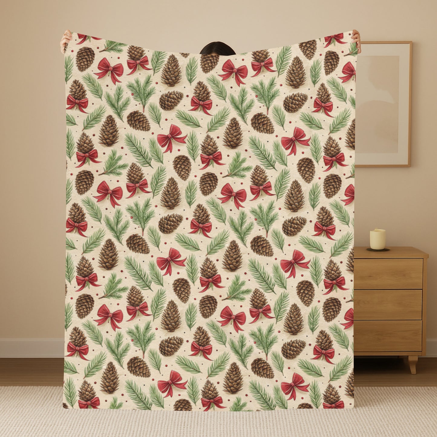 Christmas Pinecones Velveteen Plush Blanket