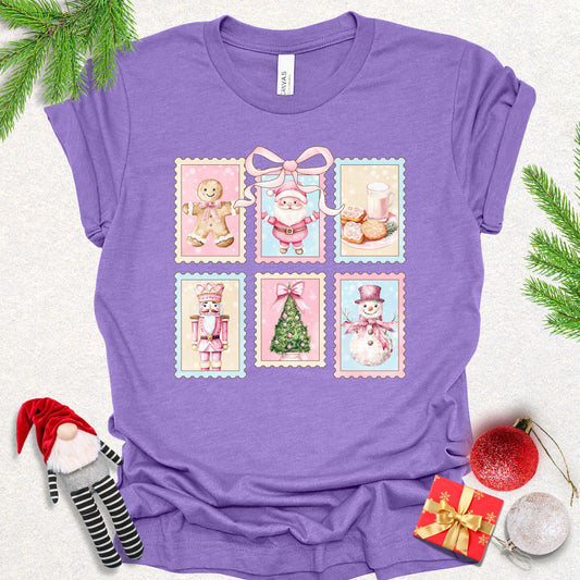 Vintage Stamps Pink Christmas Tee