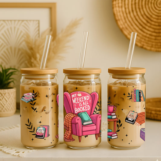 Weekend Booked - 16oz Sipper Glass with Lid/Straw
