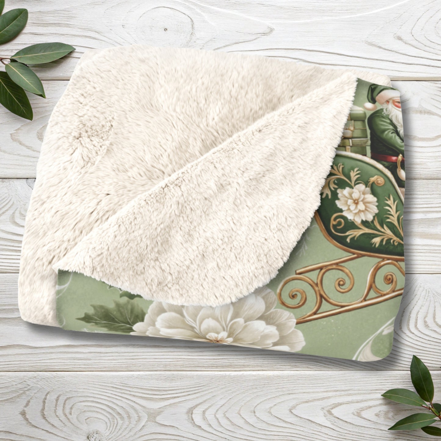Floral Santa Sleigh Luxurious Sherpa Fleece Blanket