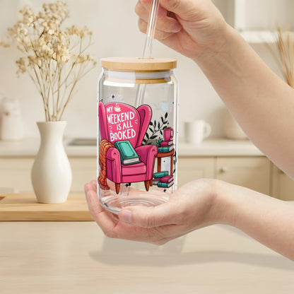 Weekend Booked - 16oz Sipper Glass with Lid/Straw