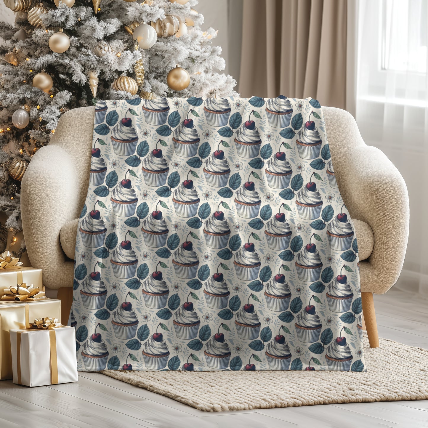 Winter Berry Cupcake Velveteen Plush Blanket