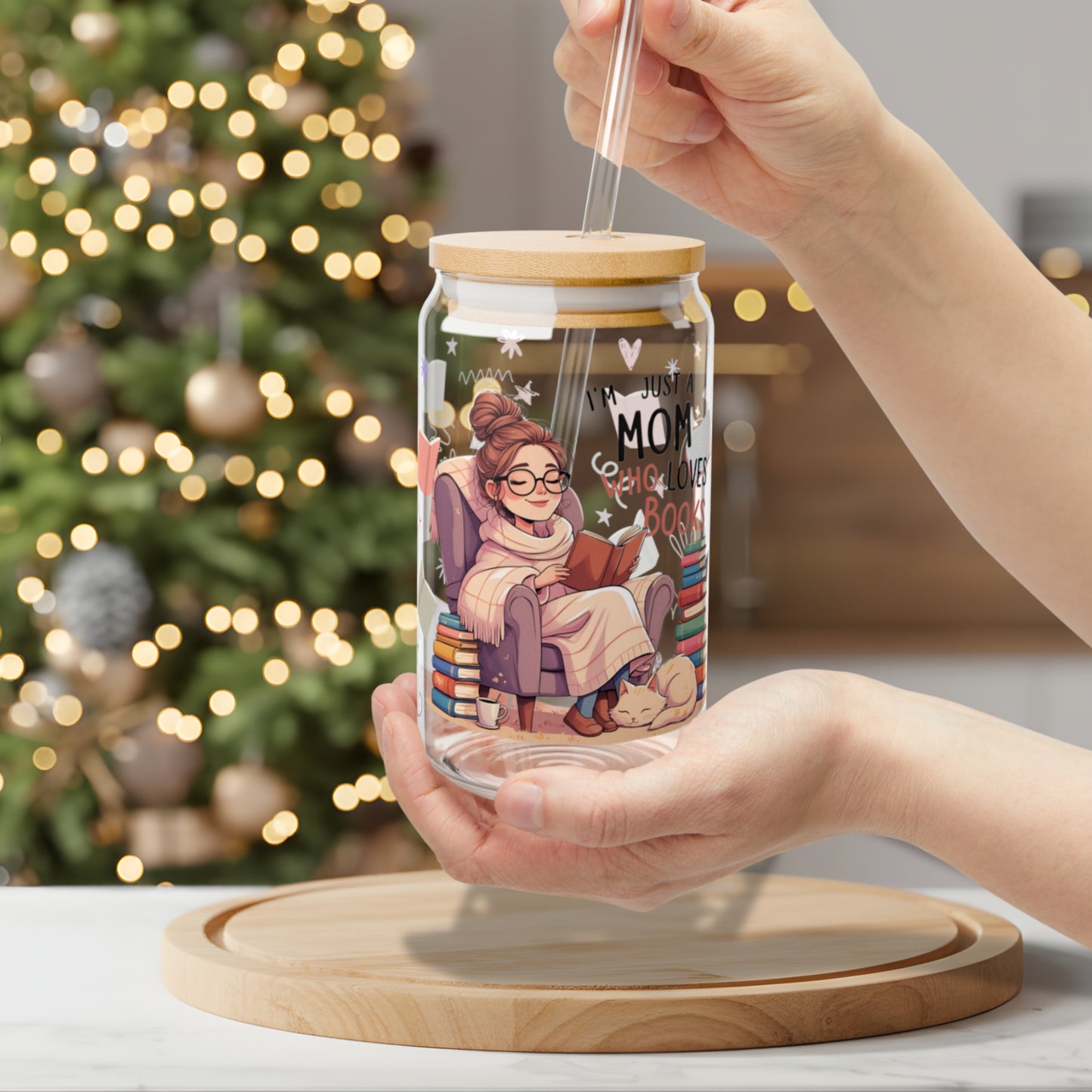 Just a Mom Who Loves Books 16oz Sipper Glass