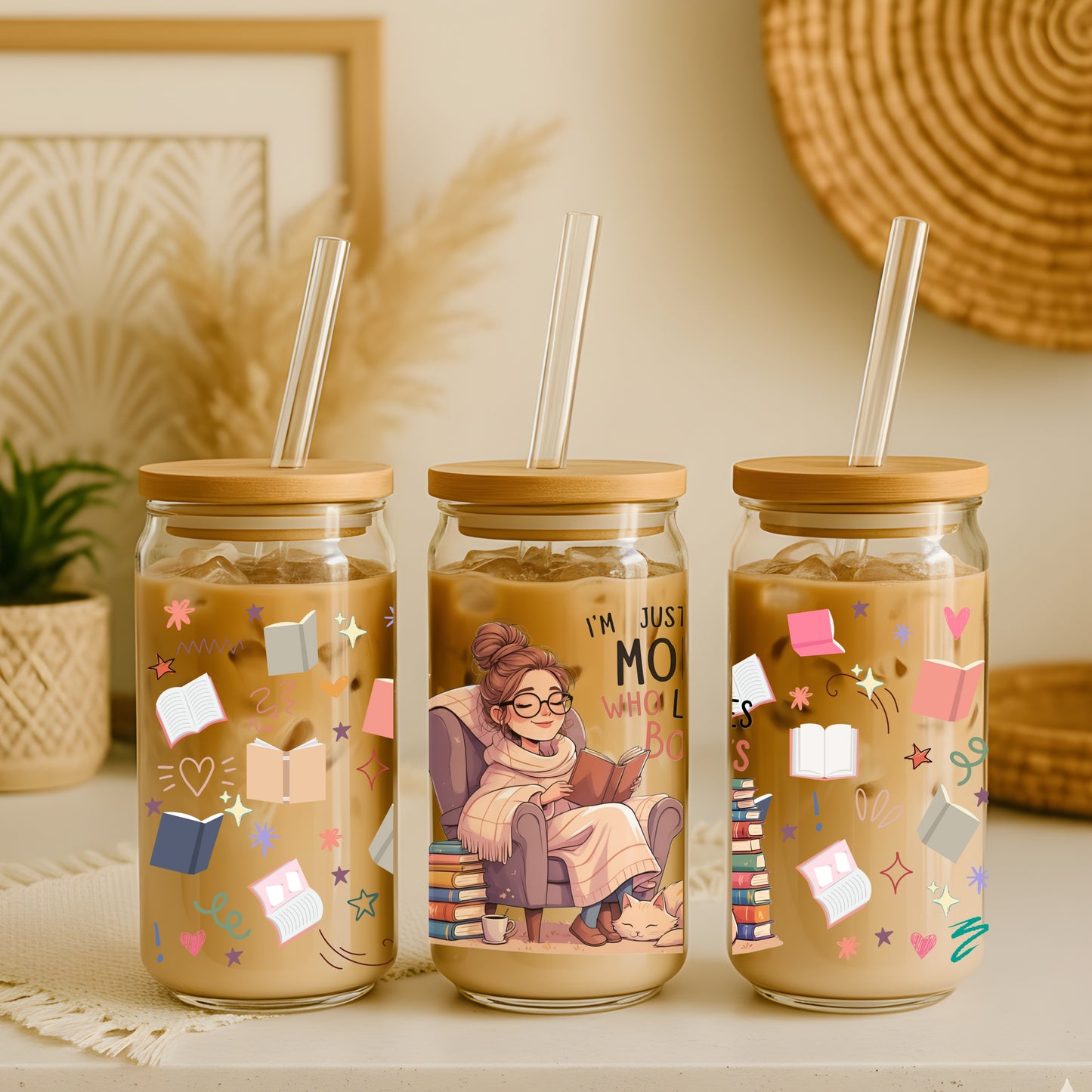 Just a Mom Who Loves Books 16oz Sipper Glass