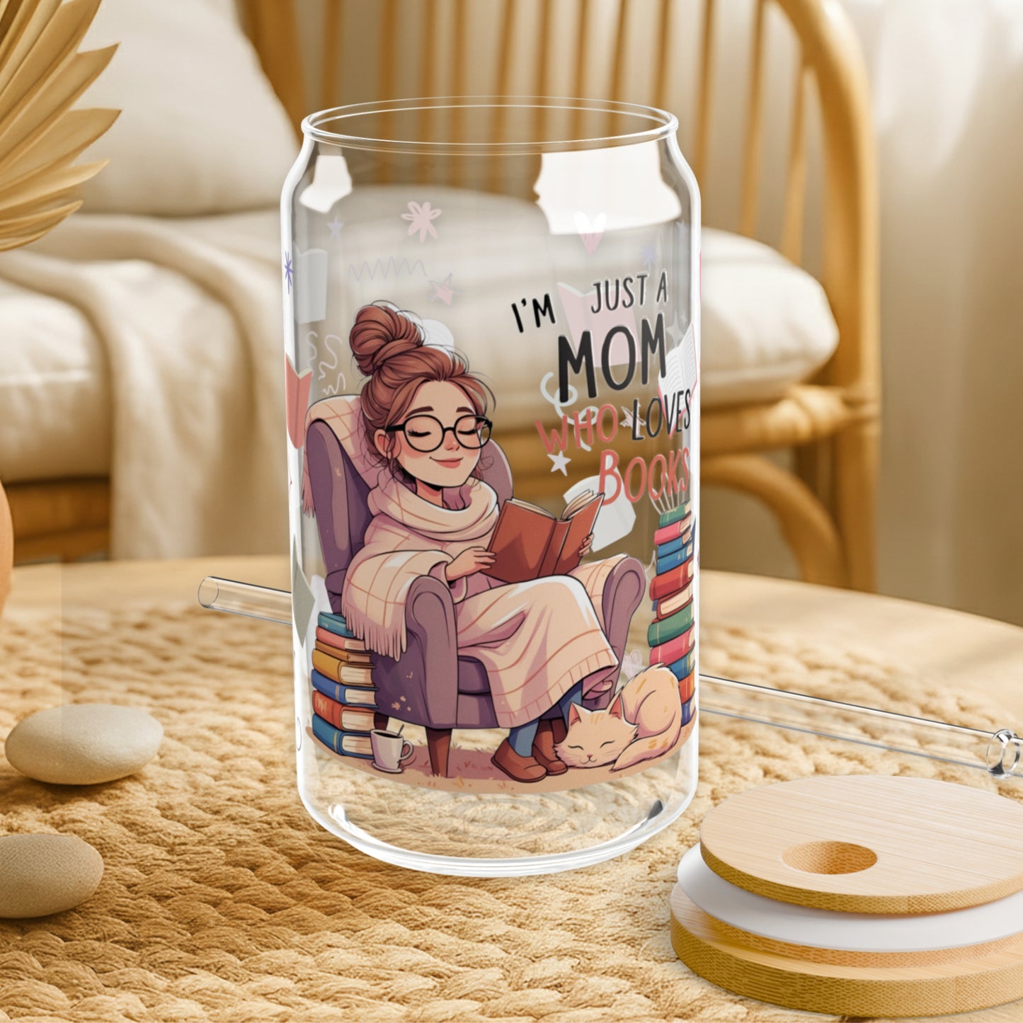 Just a Mom Who Loves Books 16oz Sipper Glass