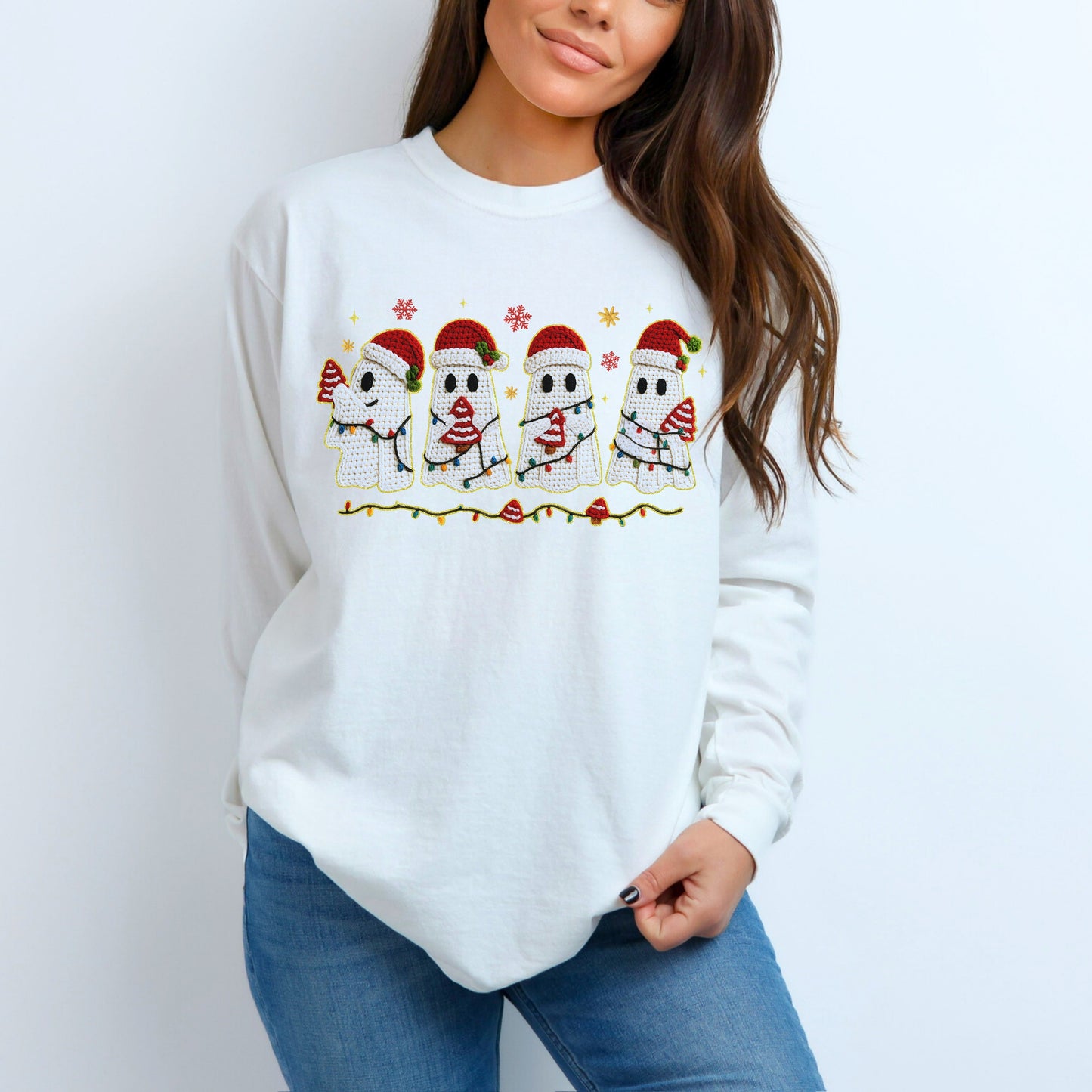 Crochet Christmas Ghosts Long Sleeve Shirt