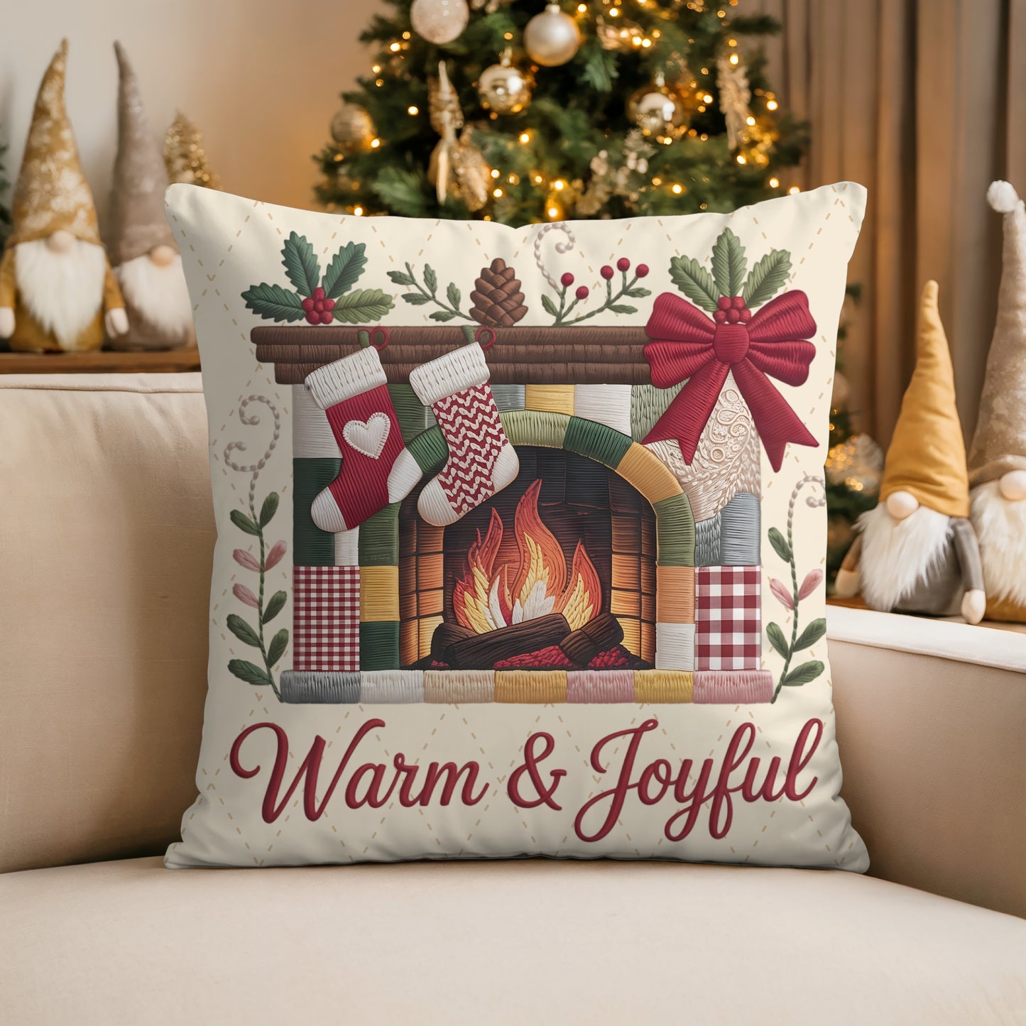 Christmas Fireplace Faux Suede Pillowcase