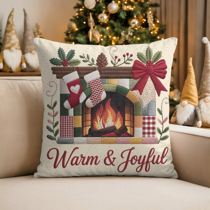 Christmas Fireplace Faux Suede Pillowcase