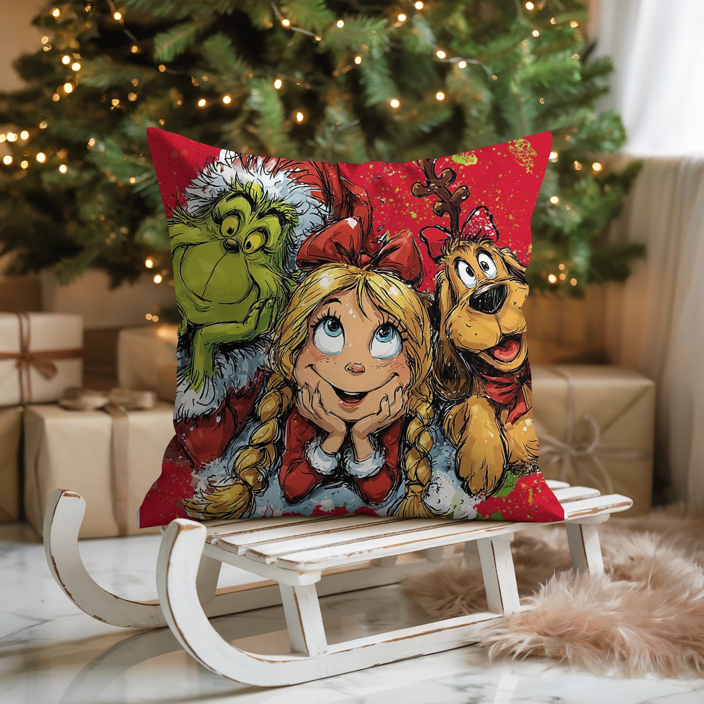 Christmas Friends Faux Suede Square Pillowcase