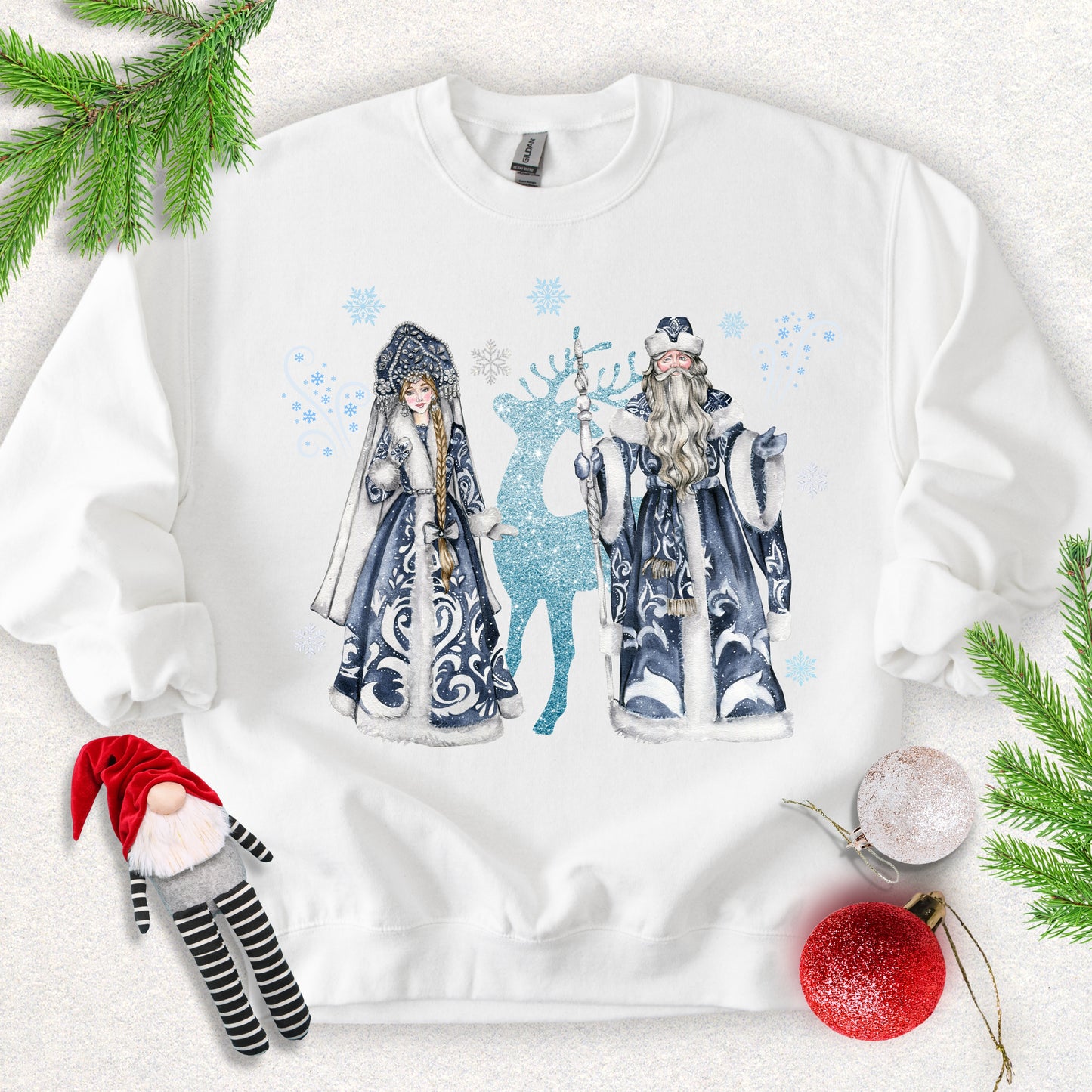 Ded Moroz & Snegurochka Sweatshirt (Slavic Folklore Father Frost & Granddaughter)