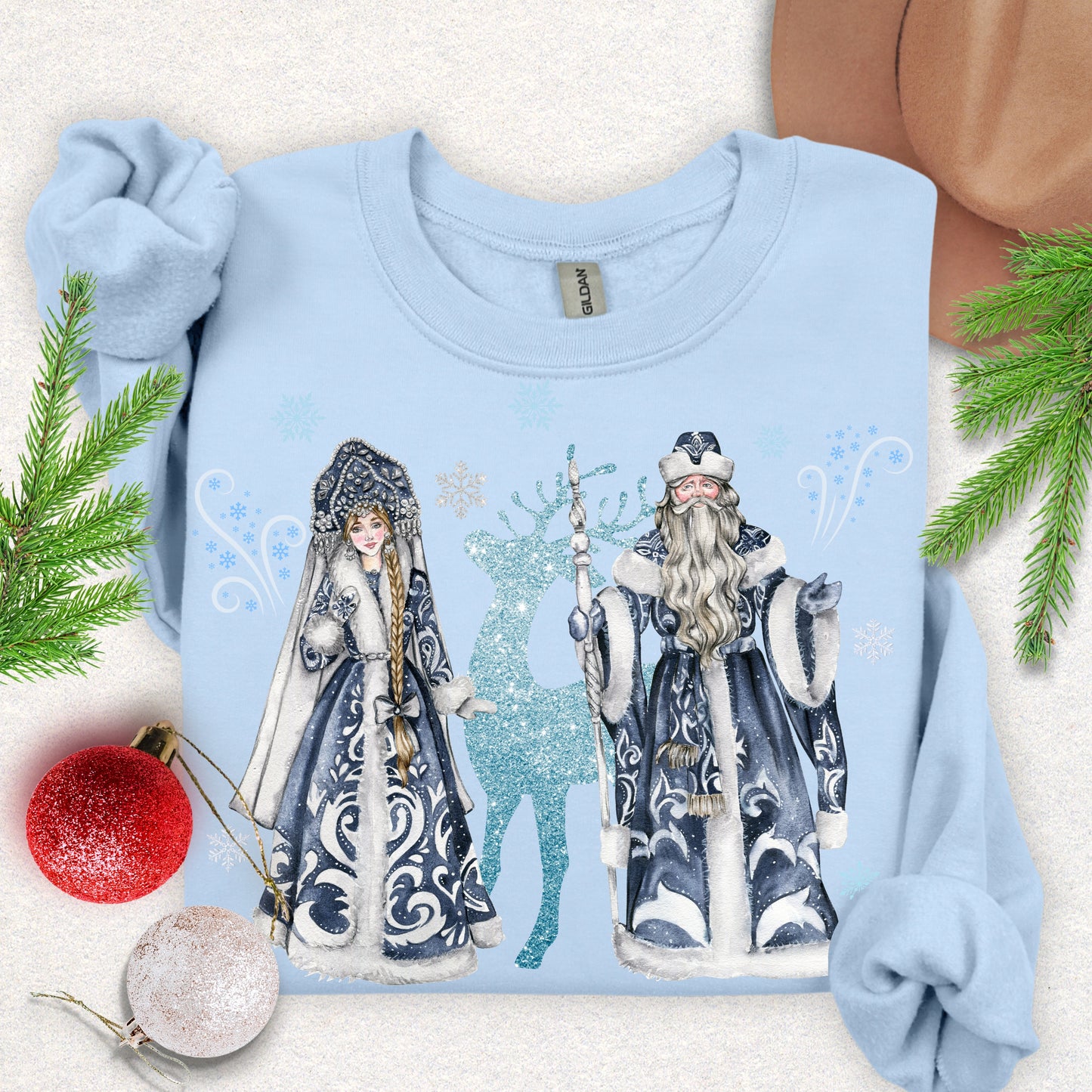 Ded Moroz & Snegurochka Sweatshirt (Slavic Folklore Father Frost & Granddaughter)