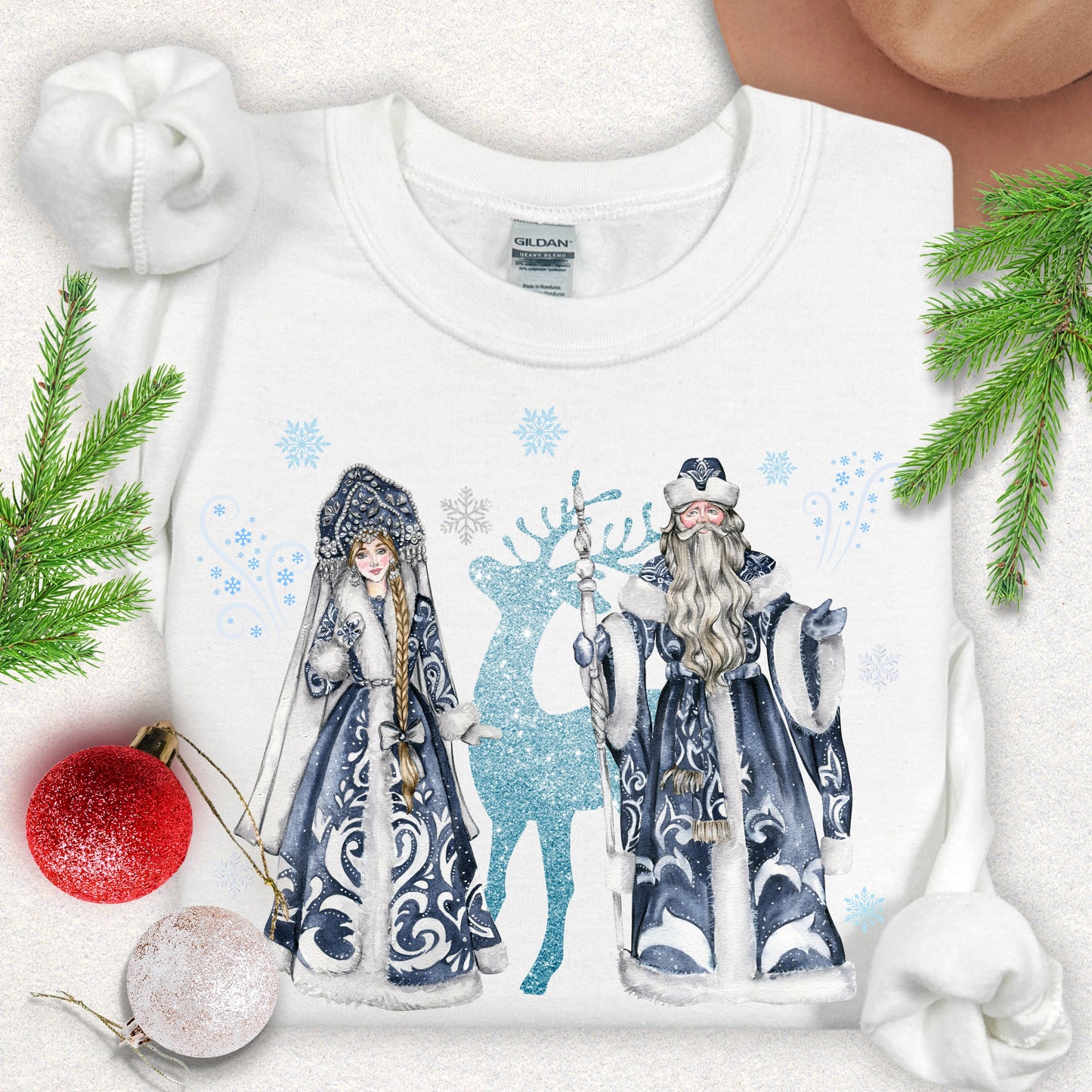 Ded Moroz & Snegurochka Sweatshirt (Slavic Folklore Father Frost & Granddaughter)