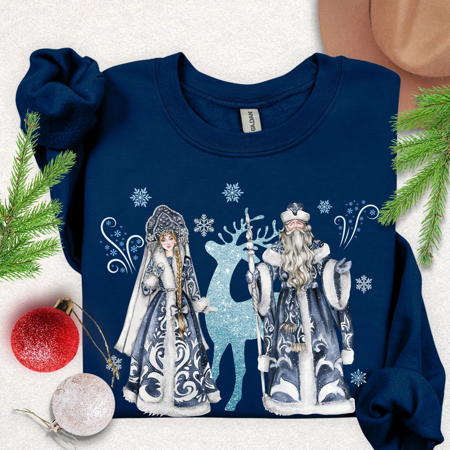 Ded Moroz & Snegurochka Sweatshirt (Slavic Folklore Father Frost & Granddaughter)