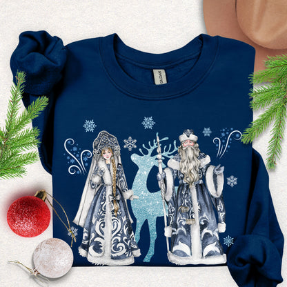 Ded Moroz & Snegurochka Sweatshirt (Slavic Folklore Father Frost & Granddaughter)