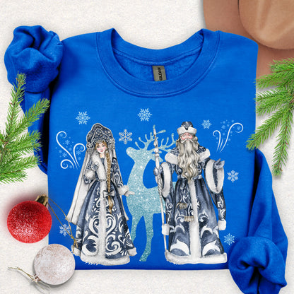 Ded Moroz & Snegurochka Sweatshirt (Slavic Folklore Father Frost & Granddaughter)