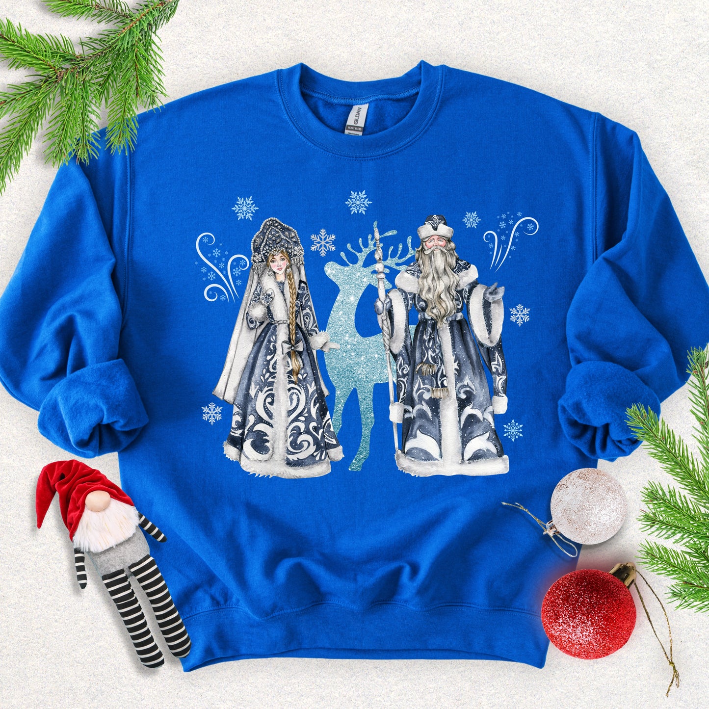 Ded Moroz & Snegurochka Sweatshirt (Slavic Folklore Father Frost & Granddaughter)