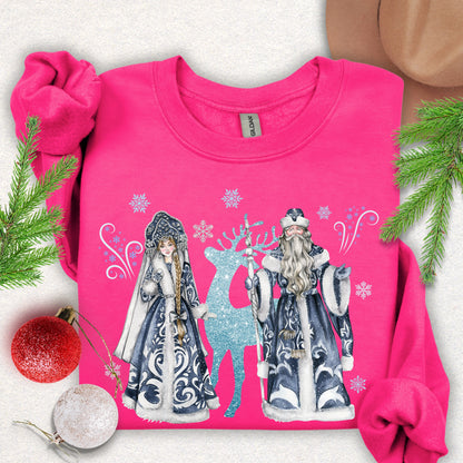 Ded Moroz & Snegurochka Sweatshirt (Slavic Folklore Father Frost & Granddaughter)