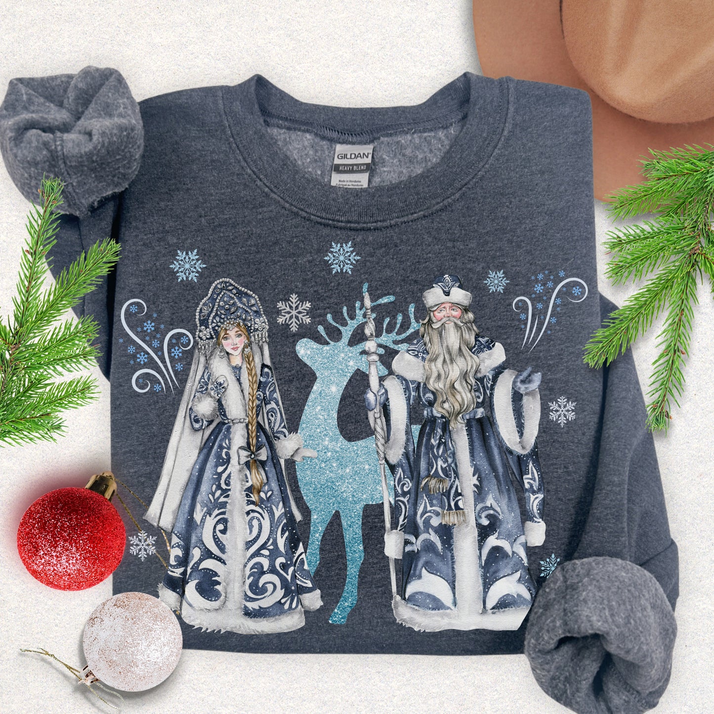 Ded Moroz & Snegurochka Sweatshirt (Slavic Folklore Father Frost & Granddaughter)
