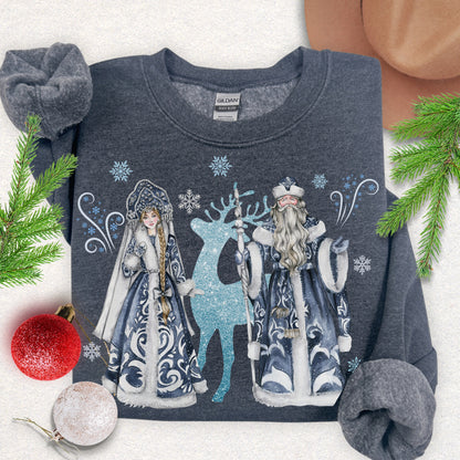 Ded Moroz & Snegurochka Sweatshirt (Slavic Folklore Father Frost & Granddaughter)