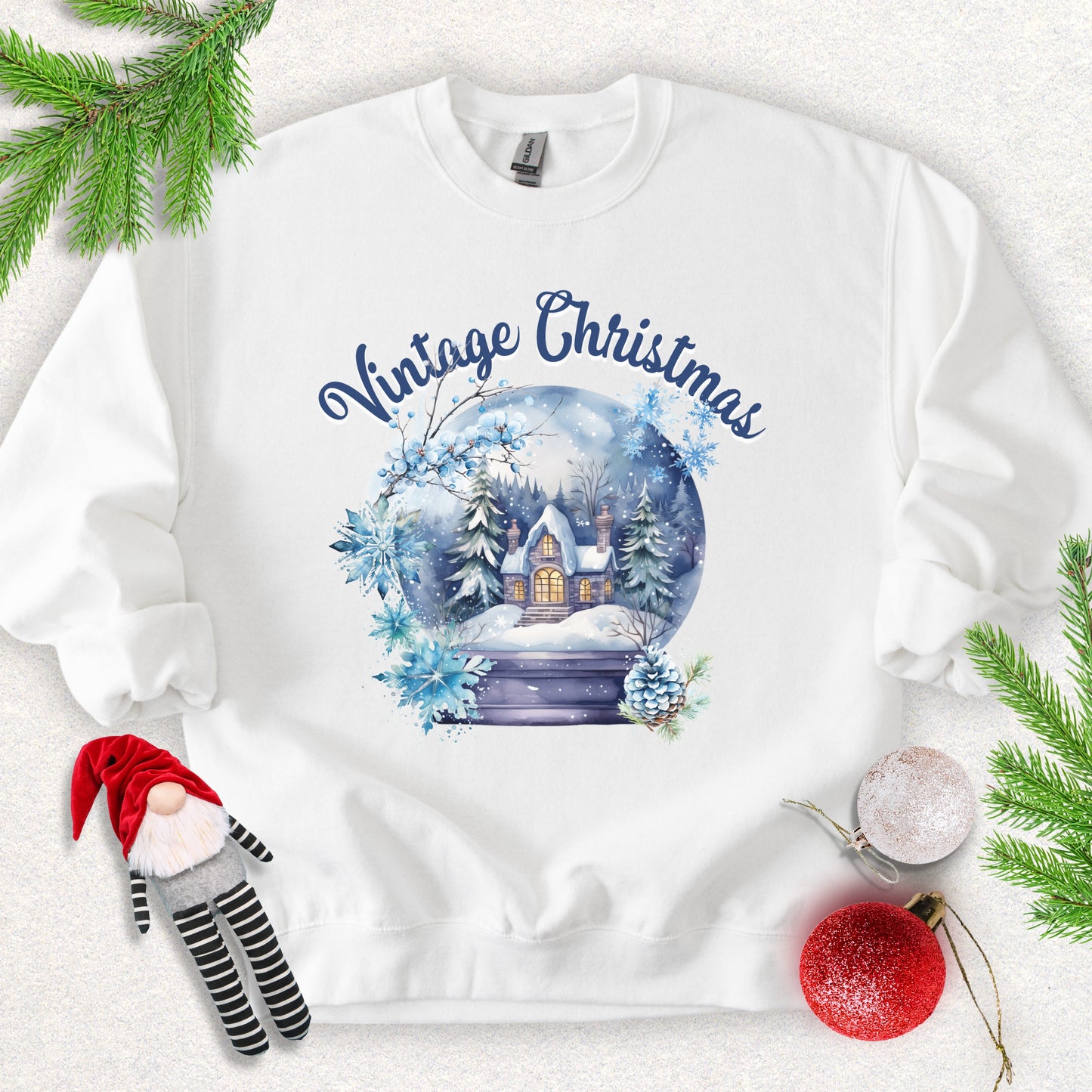 Vintage Christmas Snowy Cottage Sweatshirt