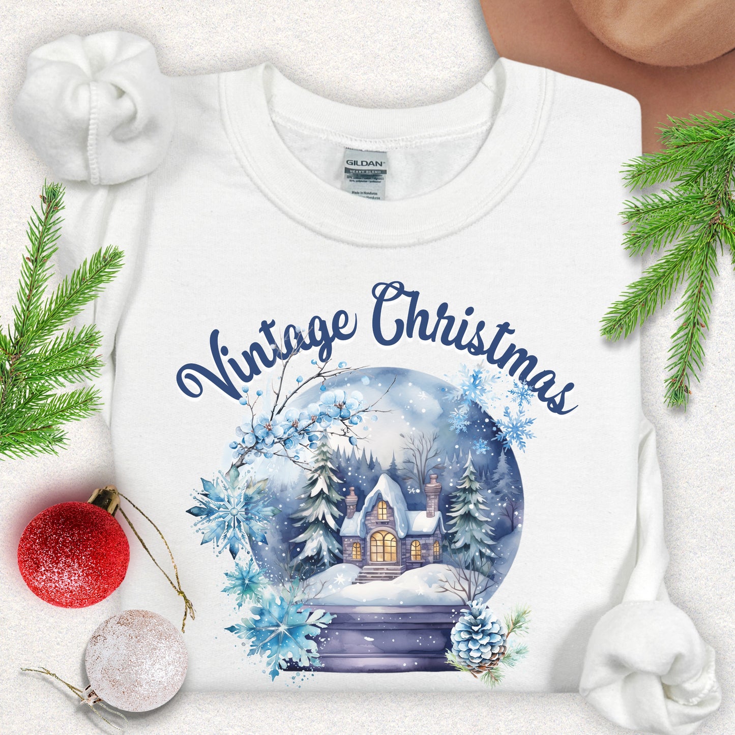 Vintage Christmas Snowy Cottage Sweatshirt