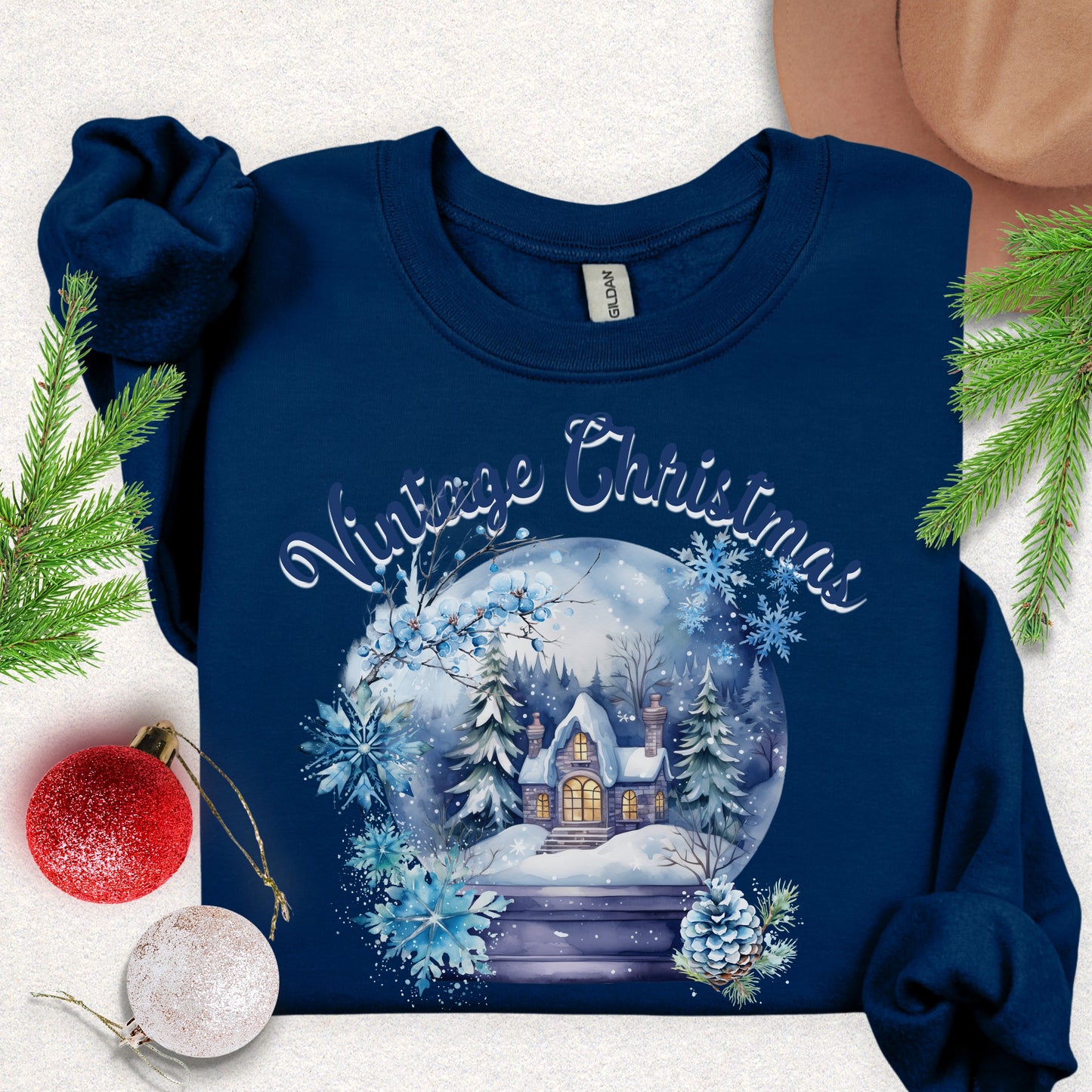 Vintage Christmas Snowy Cottage Sweatshirt