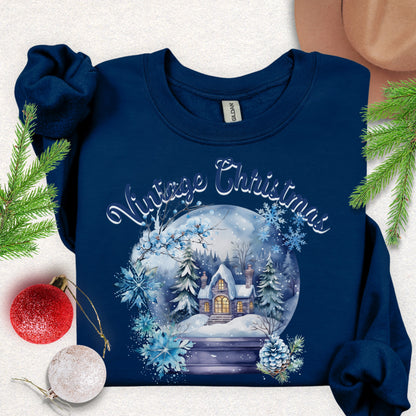 Vintage Christmas Snowy Cottage Sweatshirt