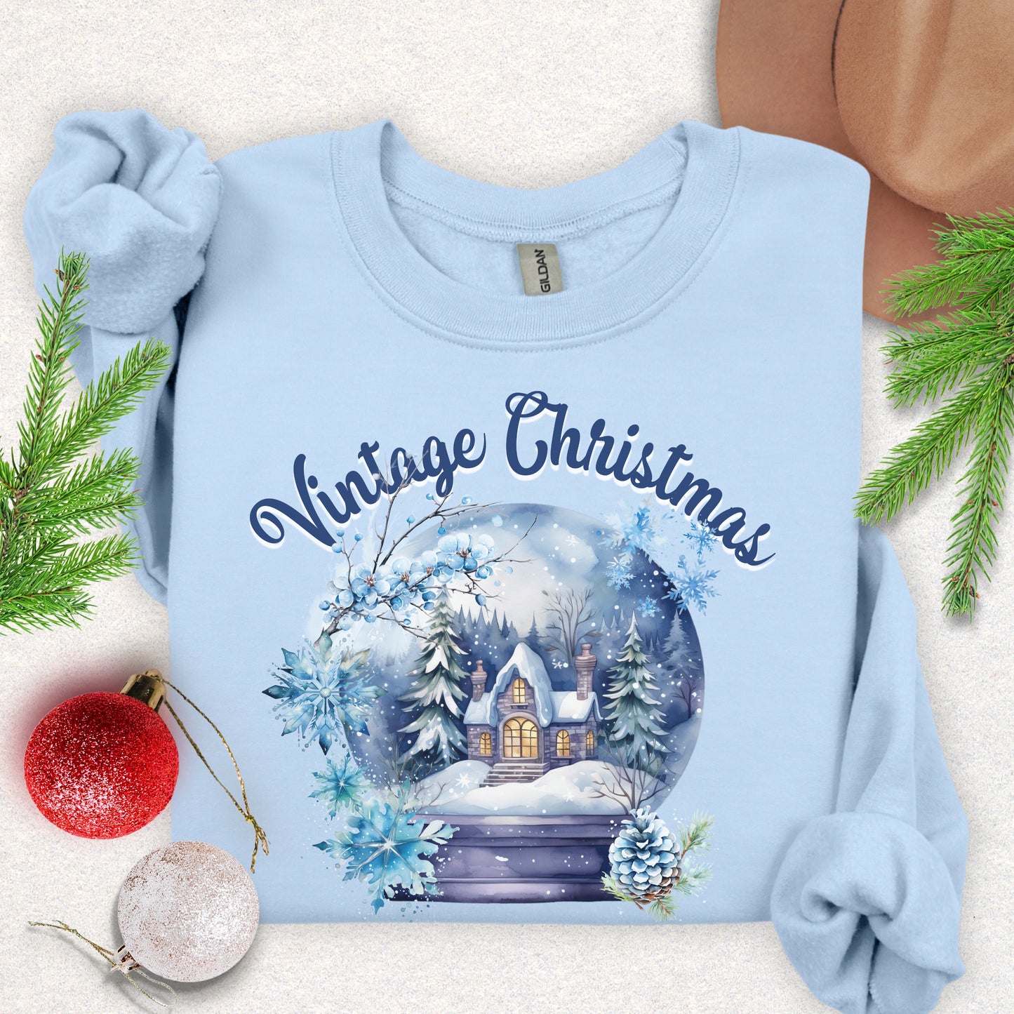 Vintage Christmas Snowy Cottage Sweatshirt