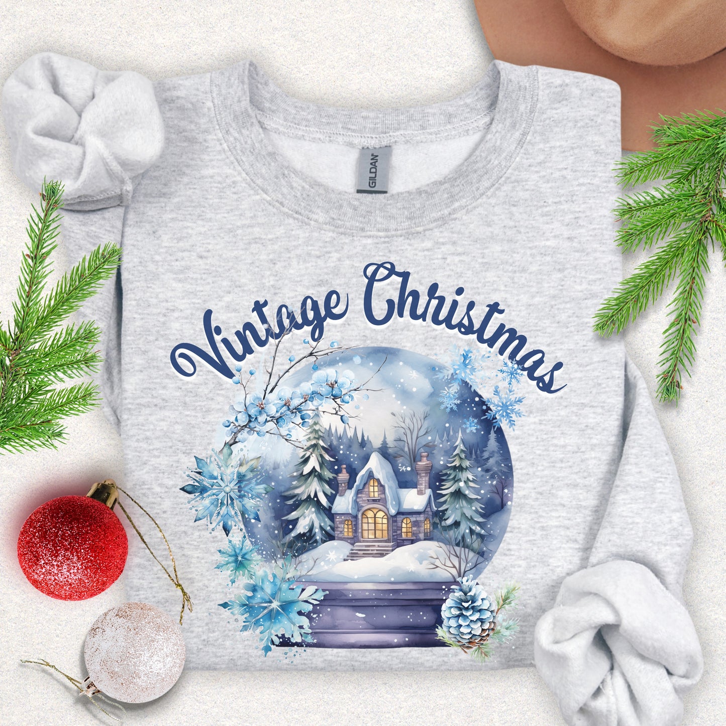 Vintage Christmas Snowy Cottage Sweatshirt